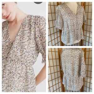 Madewell Petite Floral Print Short Sleeve Peplum Silk Top
